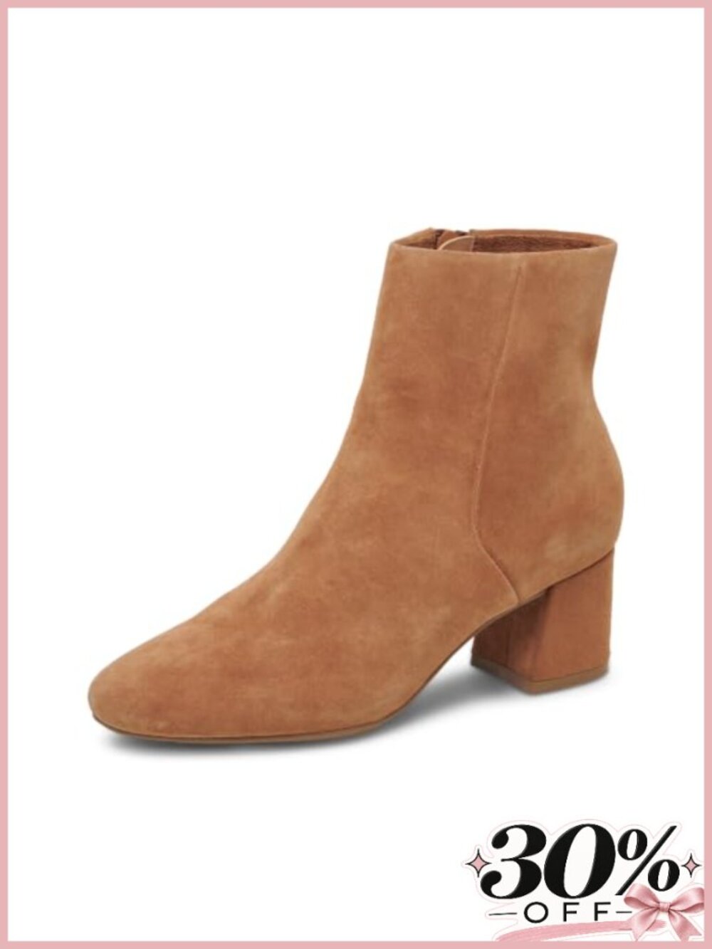 Waterproof Leather Ankle Bootie Block Heel Almond Toe Zip Casual Fall Boot